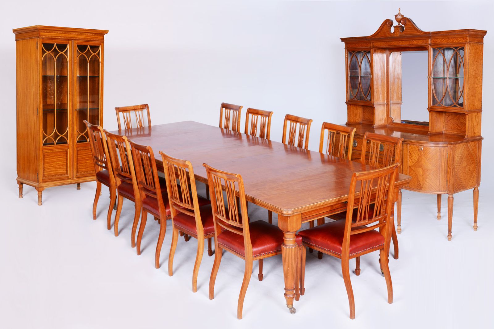 19th Century Original British Dining Room Set With 12 Chairs, Satin Wood
