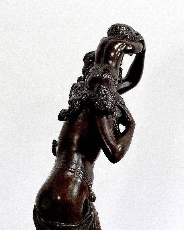 photo vinterior Bronze "Bacchante And Small Fauns" After Jj Foucou, 19th Century