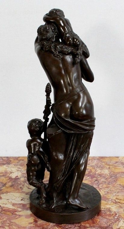 photo vintage Bronze "Bacchante And Small Fauns" After Jj Foucou, 19th Century