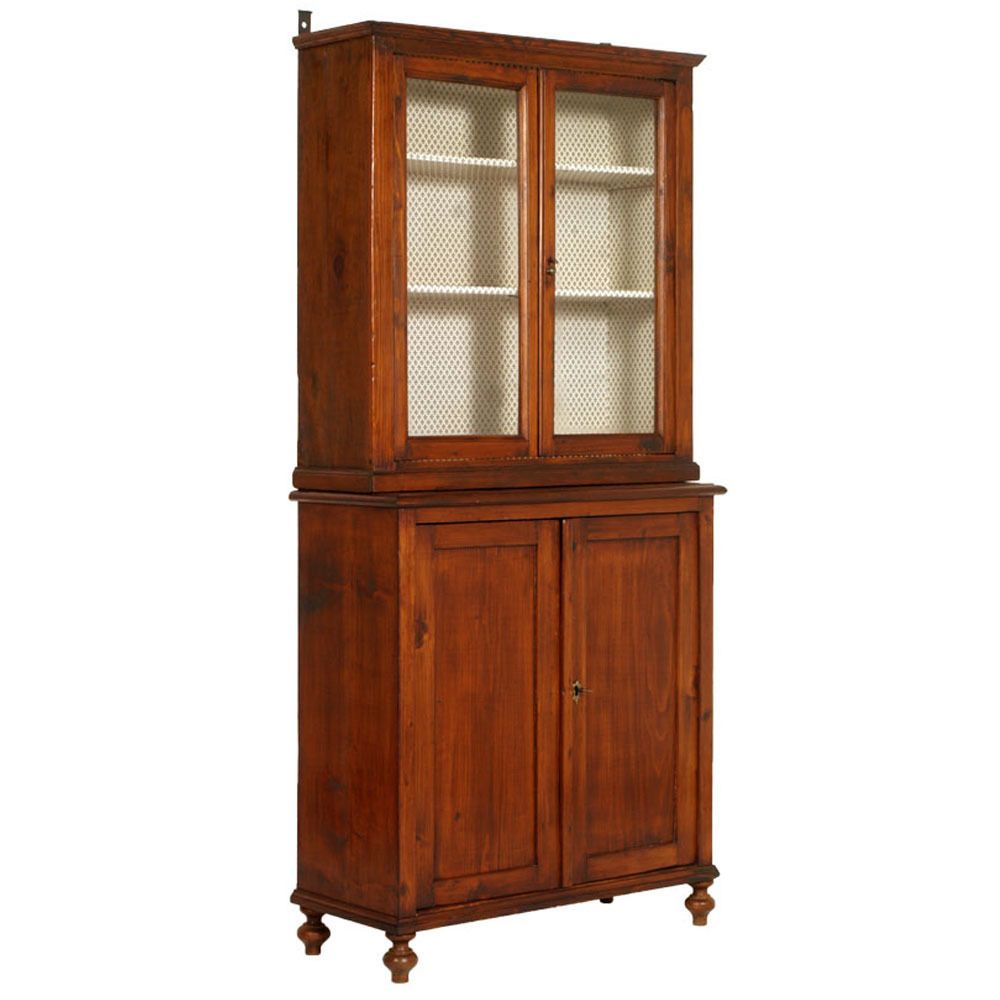 19th Century Country Sideboard With Display In Solid Pine  Wax Polished