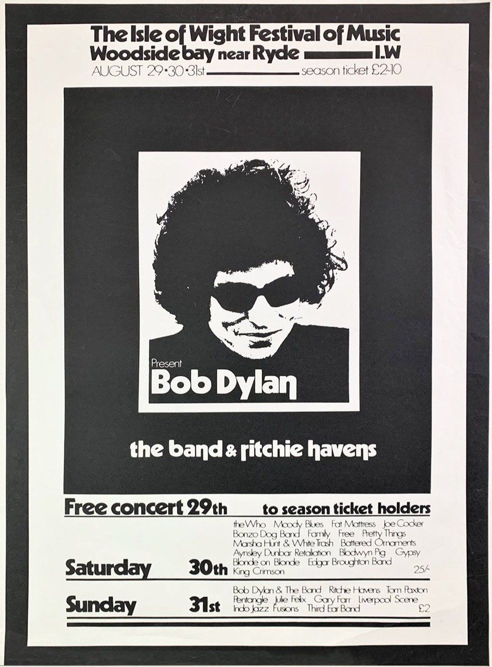 Bob Dylan Isle Of Wight Festival Original Vintage Poster