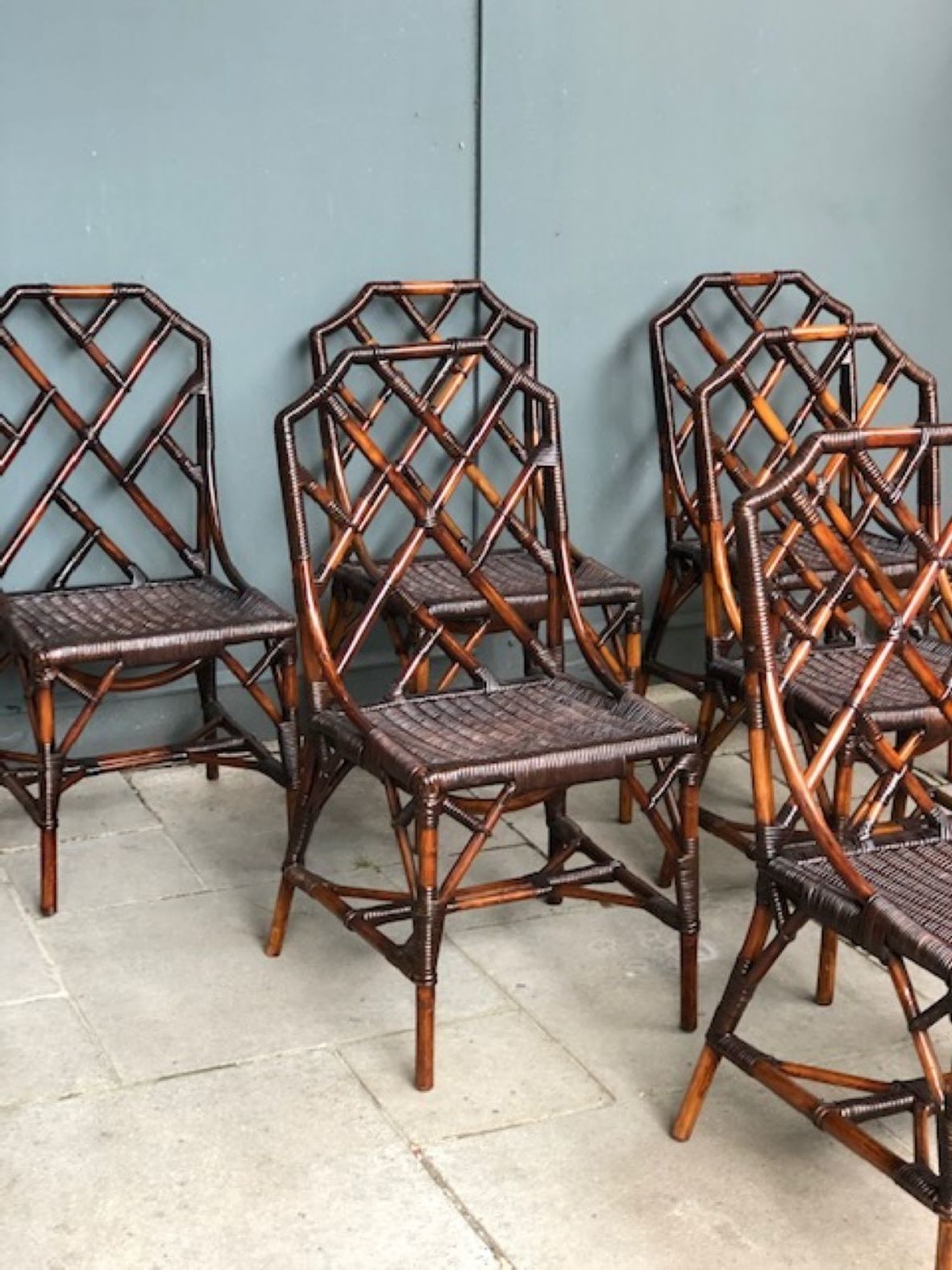Mid Cent Rattan Dining Table & 6 X Chippendale Style Dining Chairs, Angraves 1970s photo 2950.0