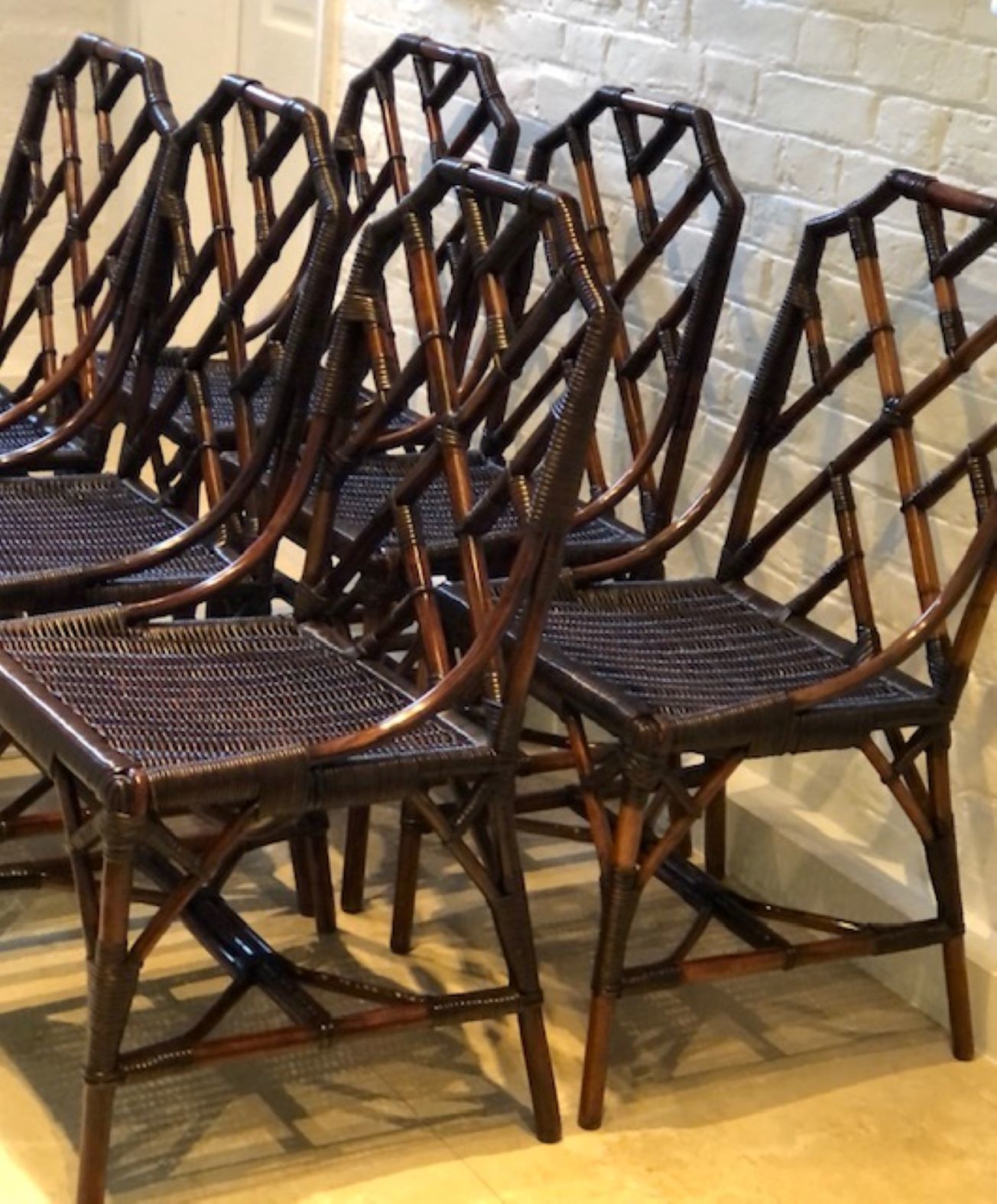 photo vinterior Mid Cent Rattan Dining Table & 6 X Chippendale Style Dining Chairs, Angraves 1970s