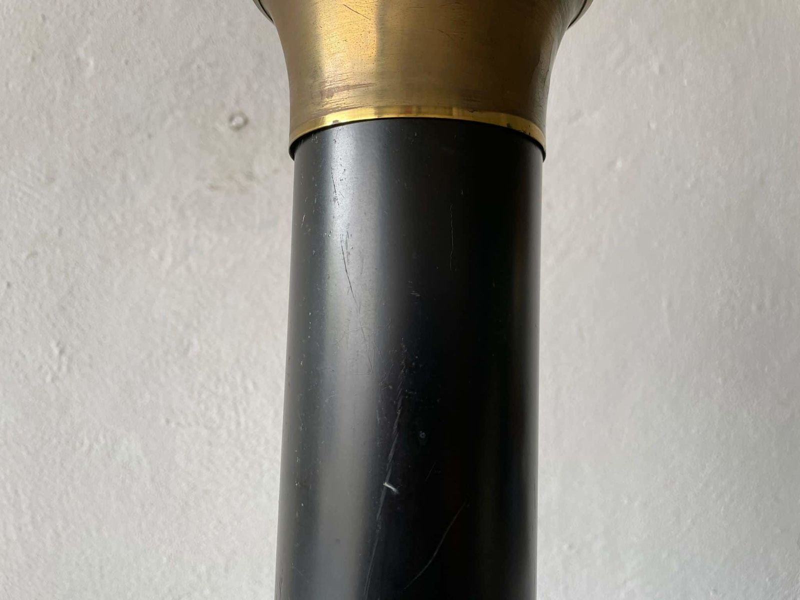 Italian Well Crafted Black Metal   Brass Body Tripod Ashtray, 1950s, Italy photo vintage