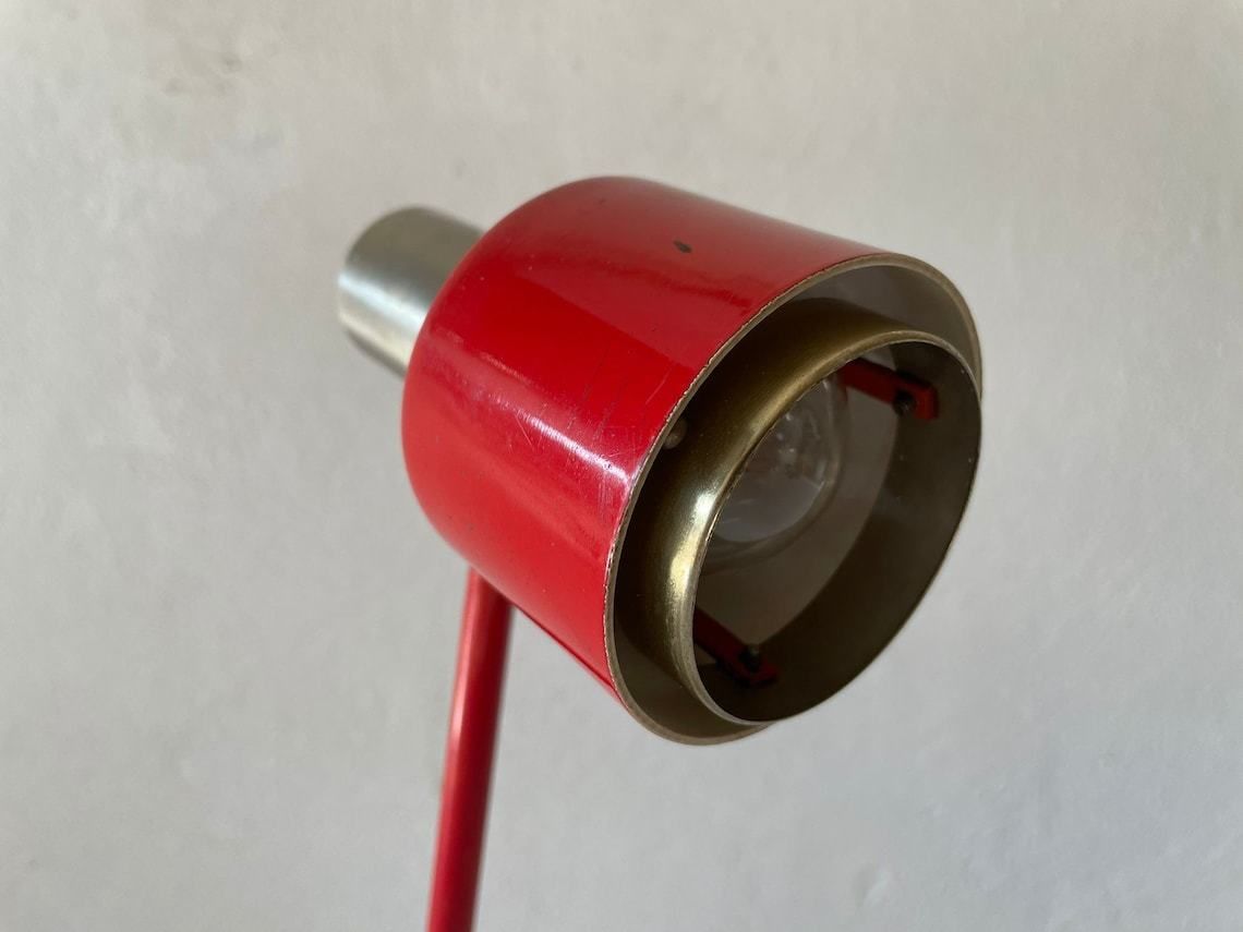 Excellent Rare Red Metalic Grey Wall Lamp   Adjustable Shade And Arm By Stilnovo, 1970s, Italy photo buy