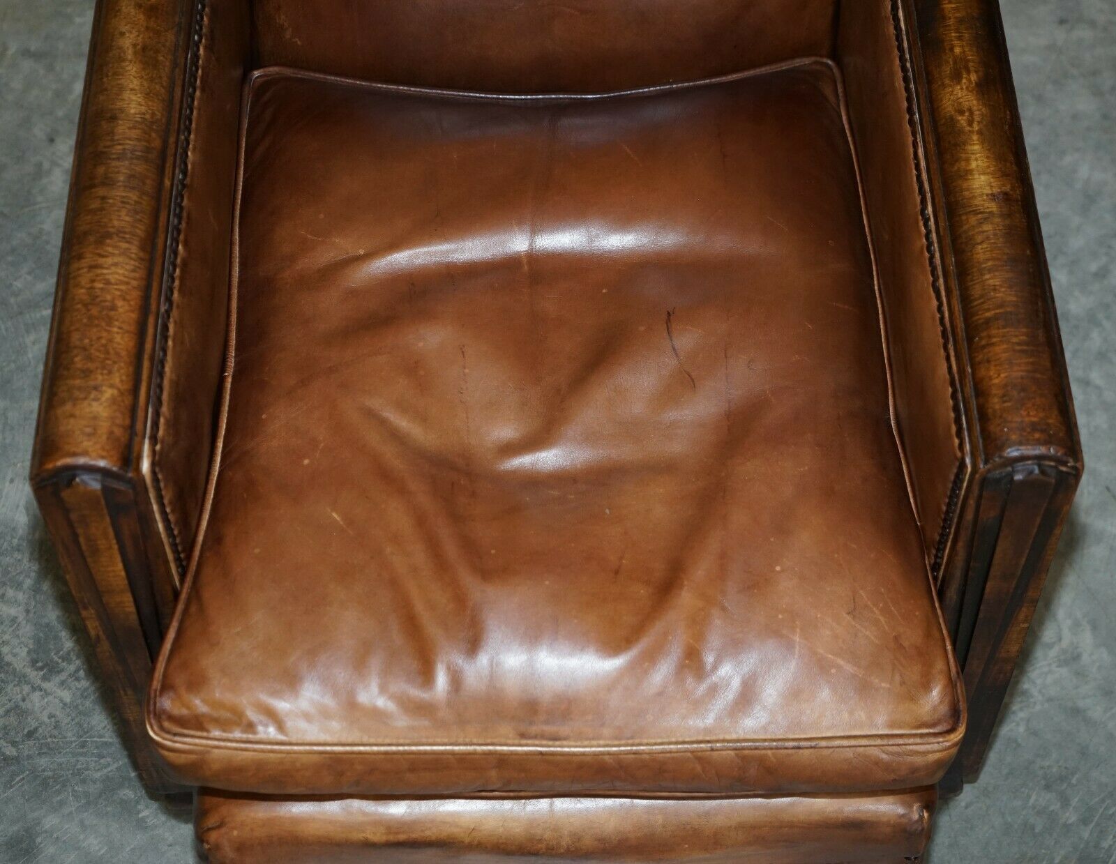 Antique Pair Of Metropolitan Art Deco 1920 Hand Dyed Brown Leather Armchairs photo 6000.0