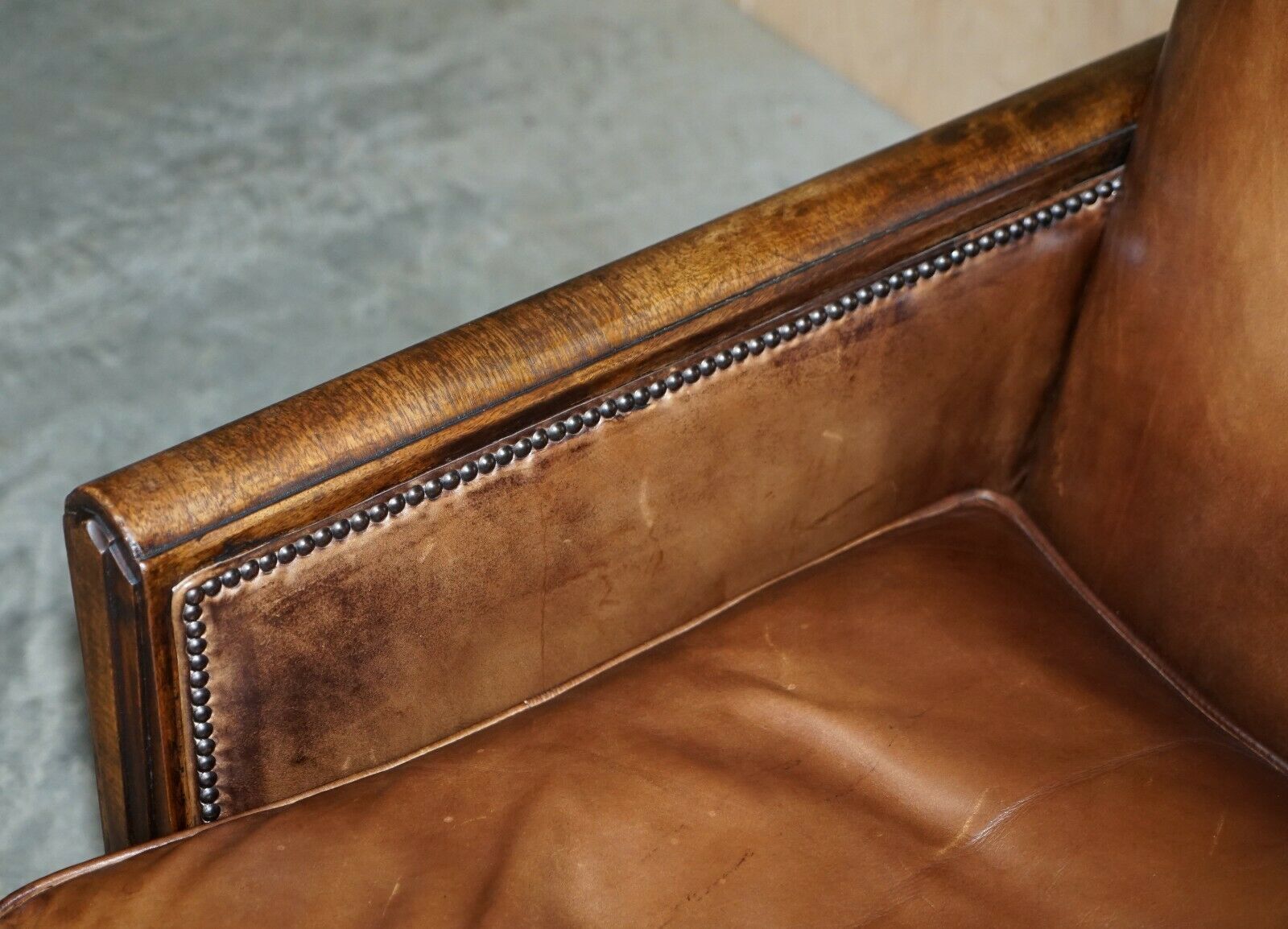 Antique Pair Of Metropolitan Art Deco 1920 Hand Dyed Brown Leather Armchairs photo vinterior