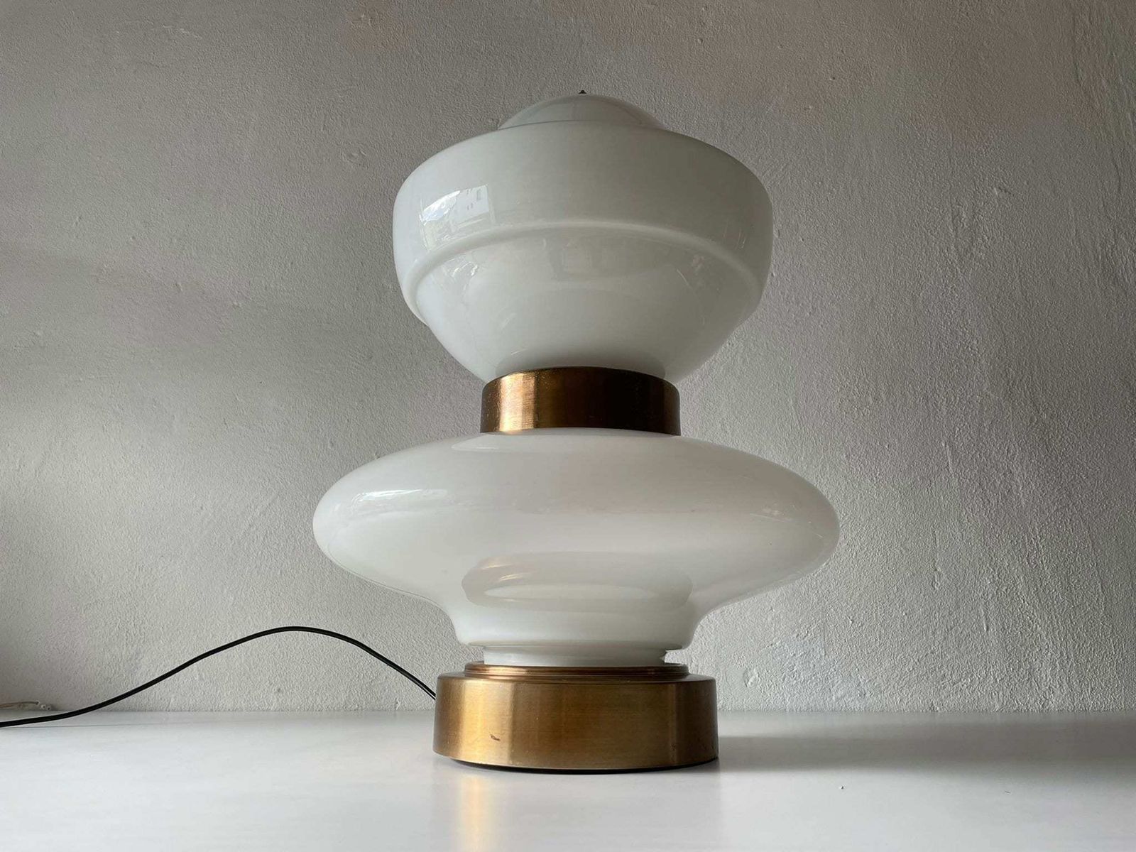 Exceptional Italian Design 2 Piece Opal Glass And Metal Body Large Table Or Floor Lamp, 1970s, Italy photo furniture