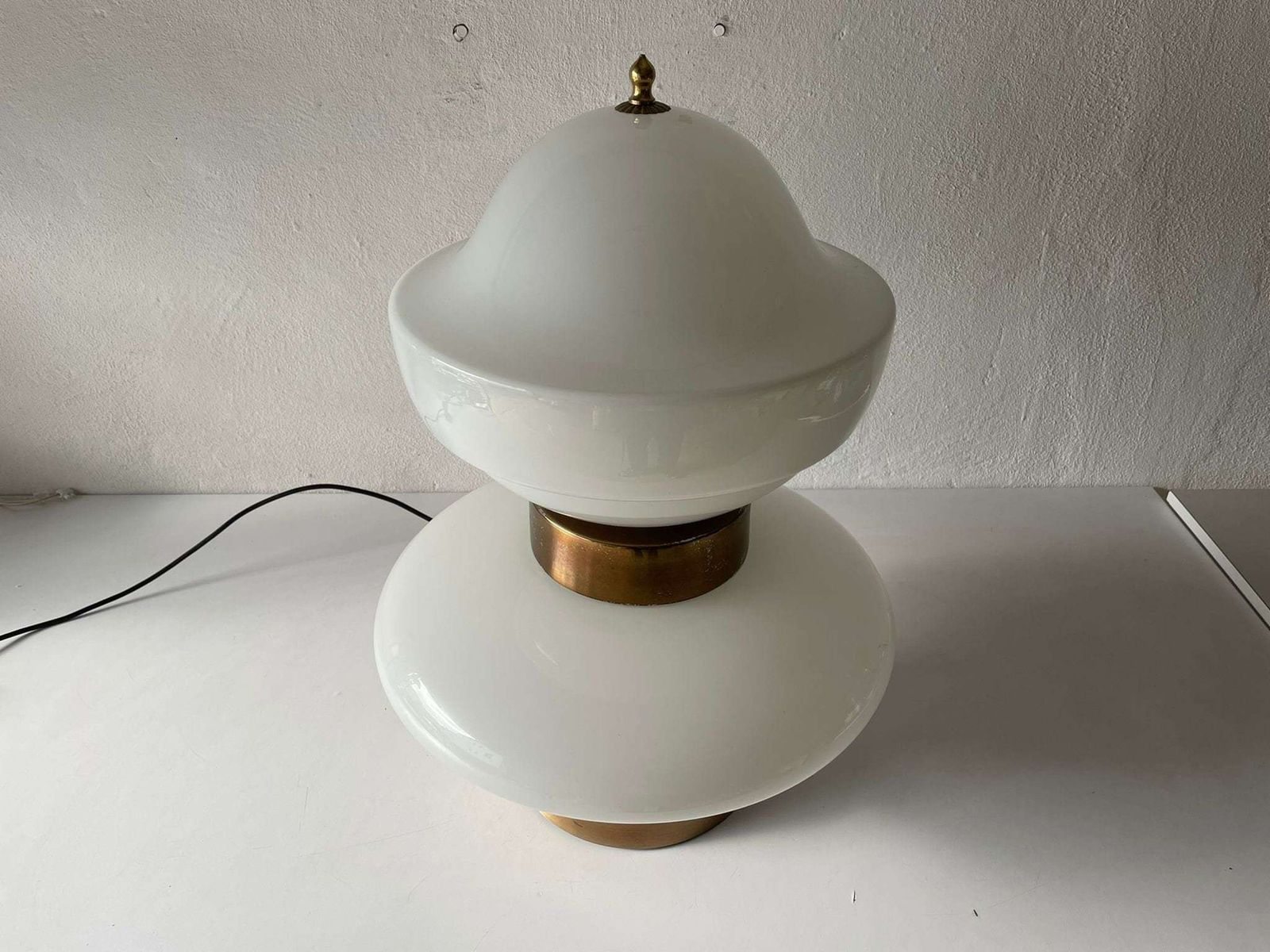 Exceptional Italian Design 2 Piece Opal Glass And Metal Body Large Table Or Floor Lamp, 1970s, Italy photo 3055.36