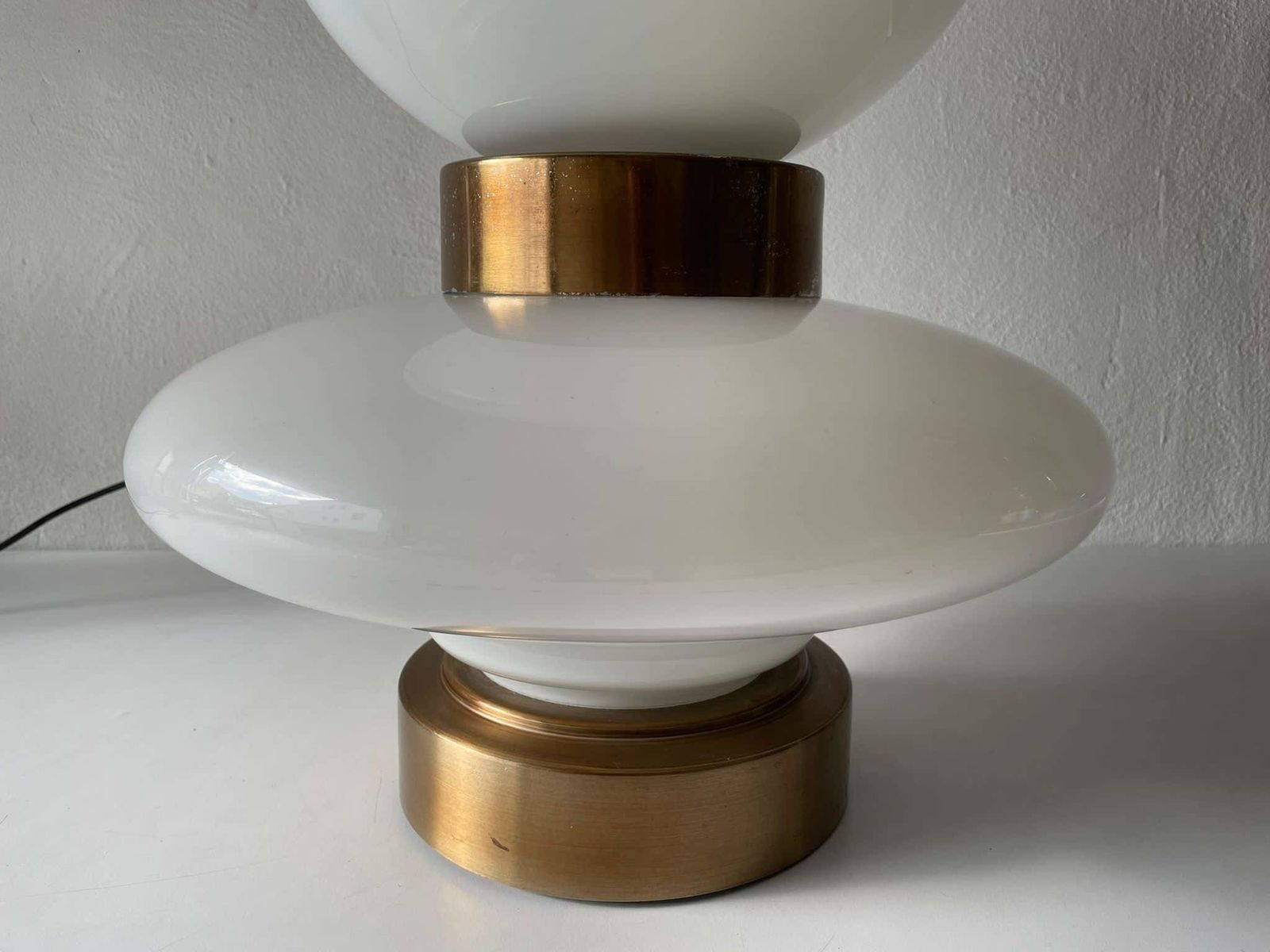 Exceptional Italian Design 2 Piece Opal Glass And Metal Body Large Table Or Floor Lamp, 1970s, Italy photo buy