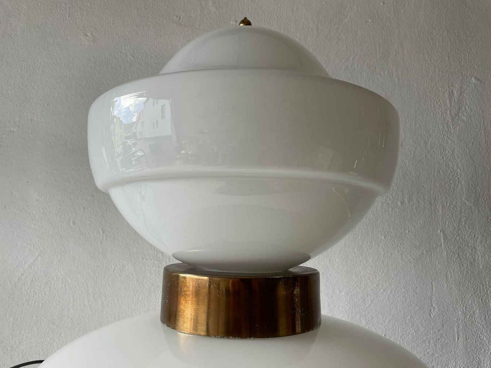 Exceptional Italian Design 2 Piece Opal Glass And Metal Body Large Table Or Floor Lamp, 1970s, Italy photo vintage