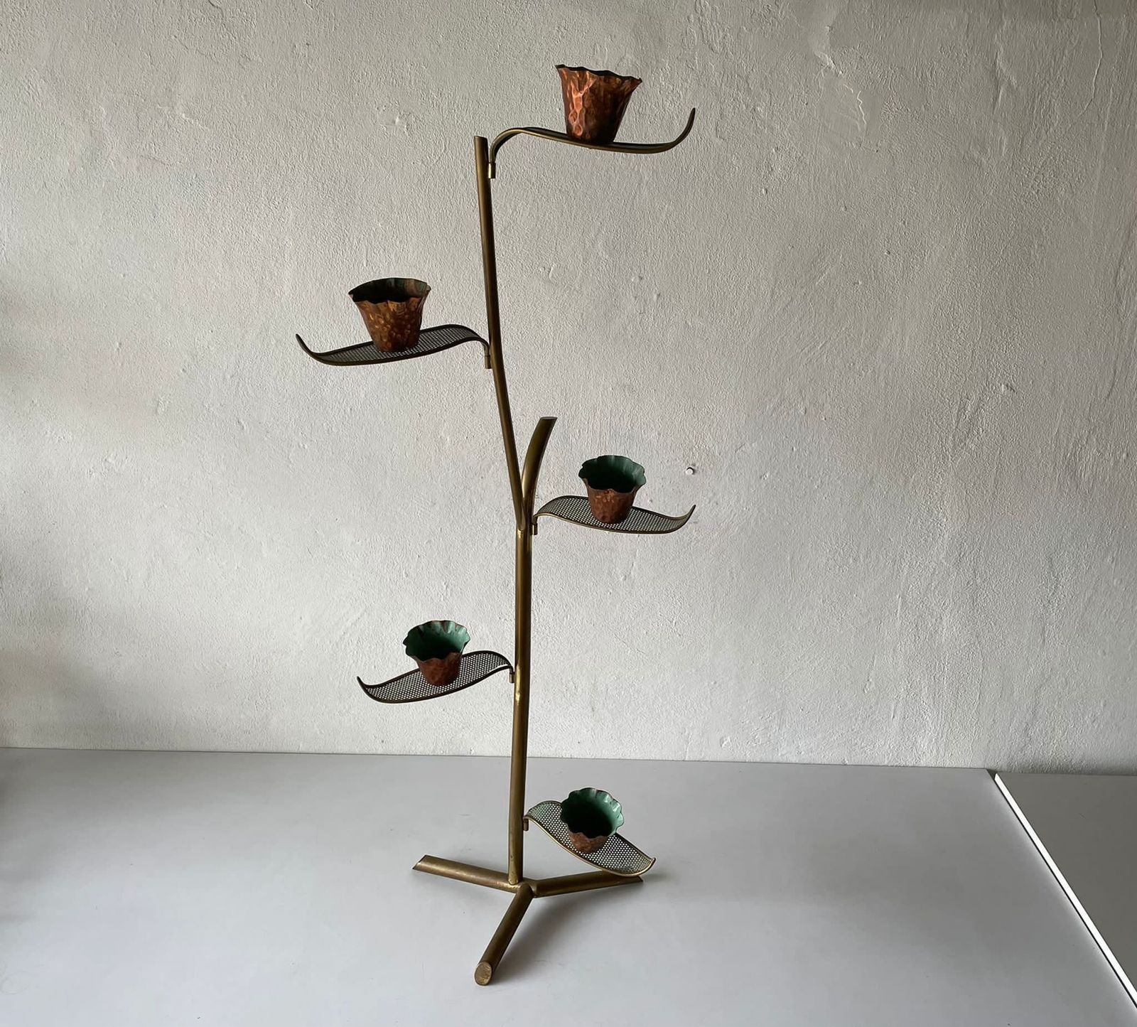 Unique Flower And Leafs Shaped Tall Italian Candle Holder, 1950s, Italy