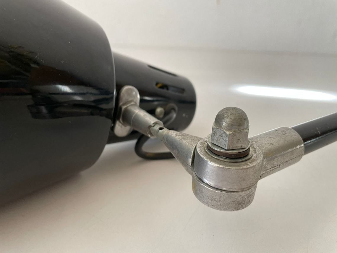 photo for sale Italian Industrial Black Metal Office Wall Lamp With Adjustable Arm And Shade, Seminara Torino, 1930s, Italy