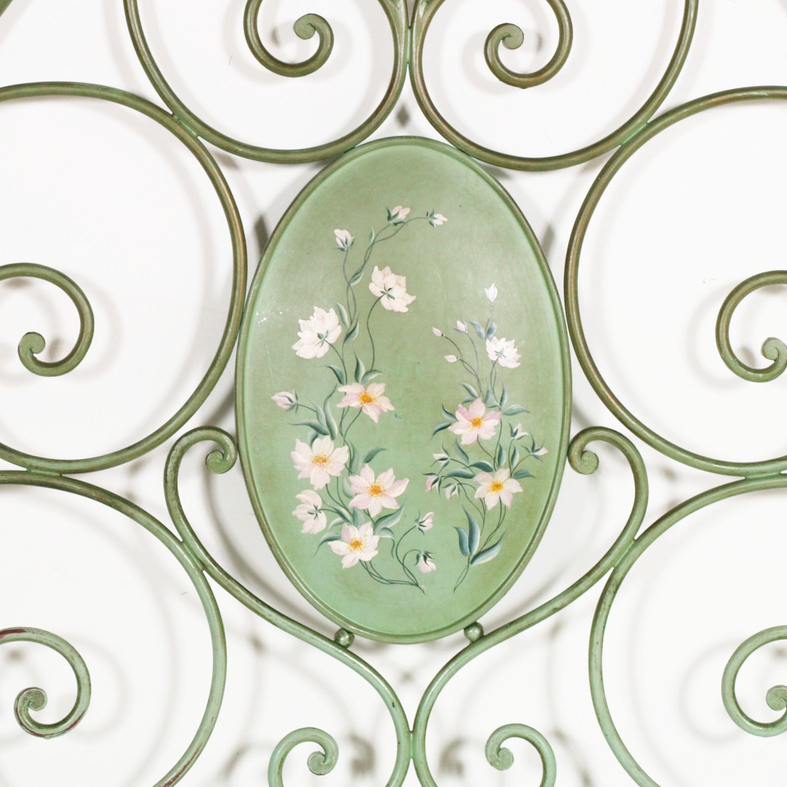 Italian Double Bed Painted Antiqued Green And Hand Decorated Iron, Golden Parts photo furniture