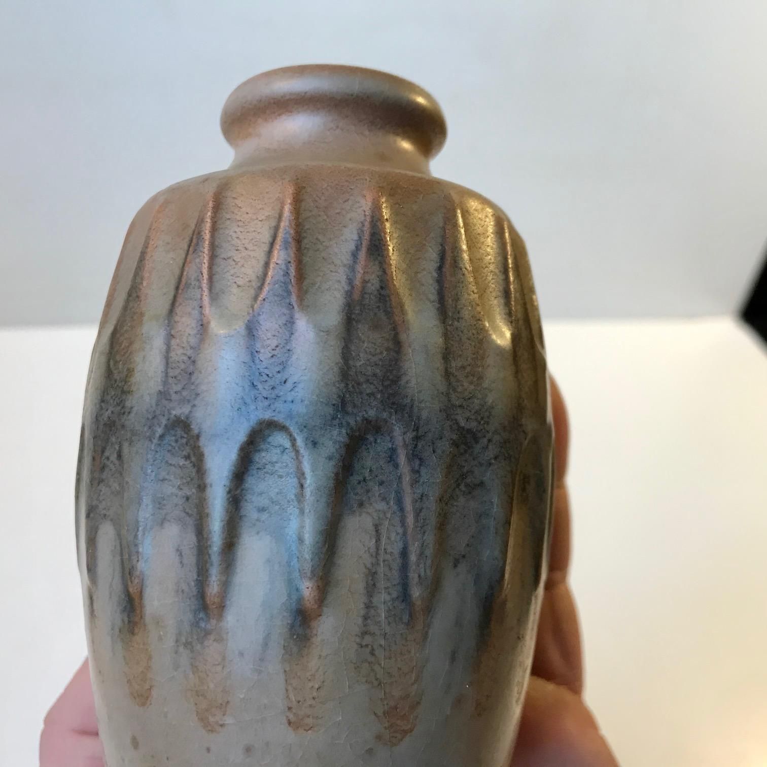 Scandinavian Pottery Vase With Camou Glaze By Günther Praschak For Knabstrup photo for sale