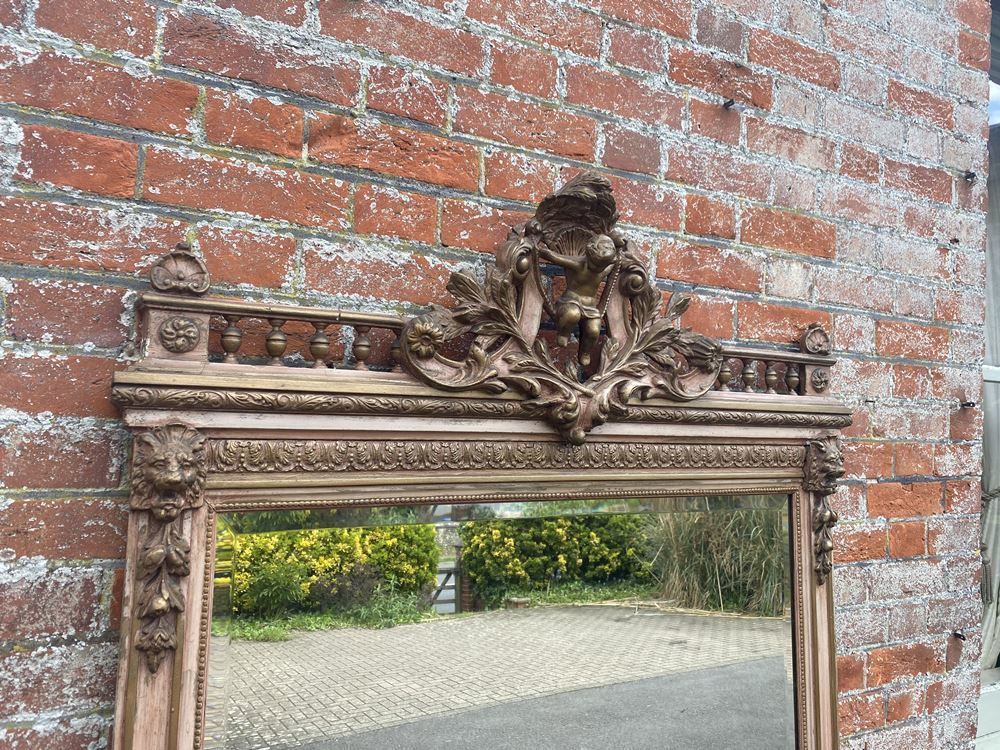 A Highly Impressive Large Antique French 19th Century Carved Wood & Gesso Original Gilt & Painted Mirror photo 1995.0