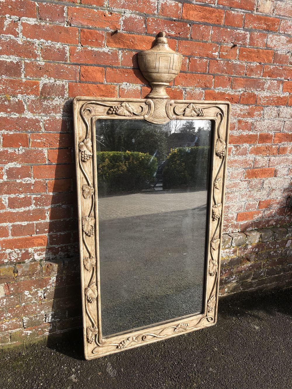A Stunning Large Antique 19th Century French Carved Wood Painted Mirror