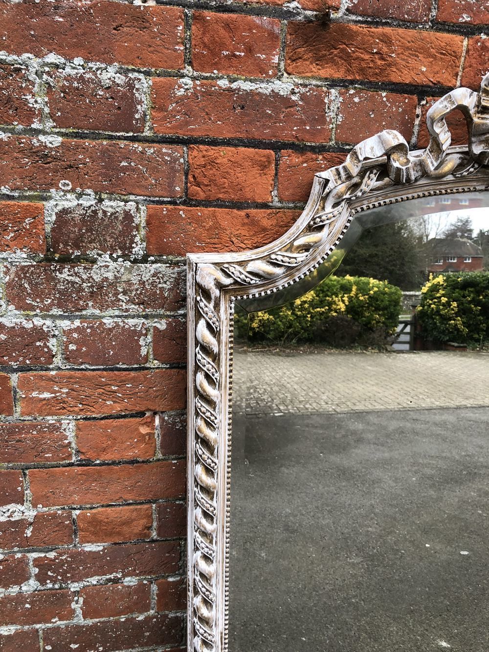 A Delightful Large Antique French 19th Century Carved Wood & Gesso Shaped Top Mirror photo furniture