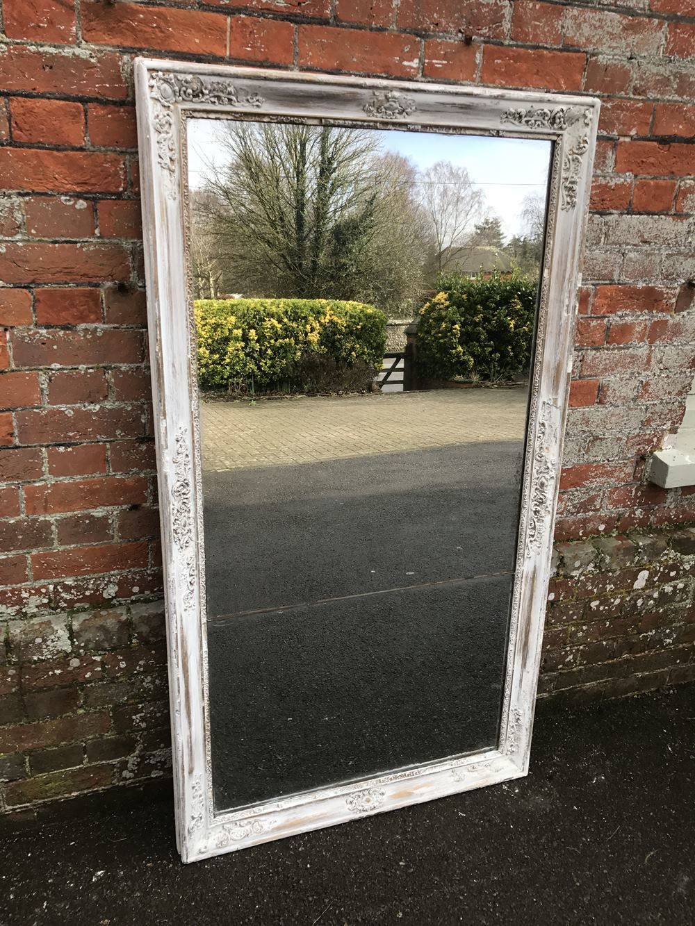 A Highly Useful Early Antique 19th Century French Carved Wood & Gesso Distressed Painted Louis Philippe Mirror photo furniture