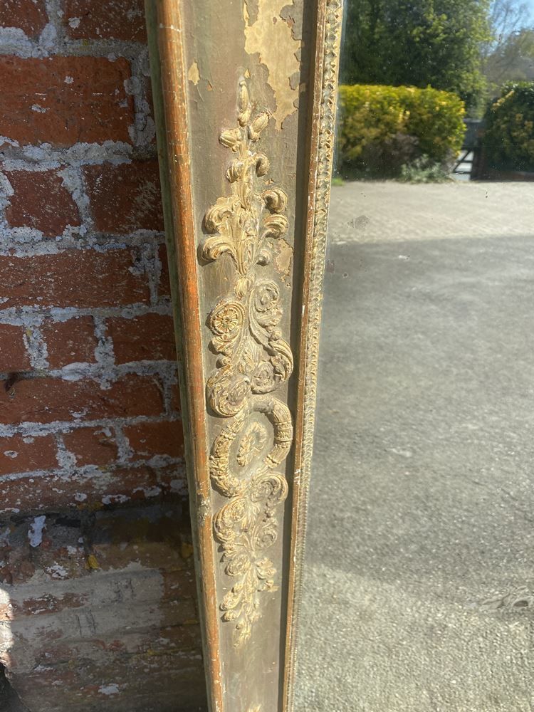 A Highly Impressive Large Antique French 19th Century Carved Wood & Gesso Original Distressed Painted & Gilt Louis Philippe Mirror photo for sale