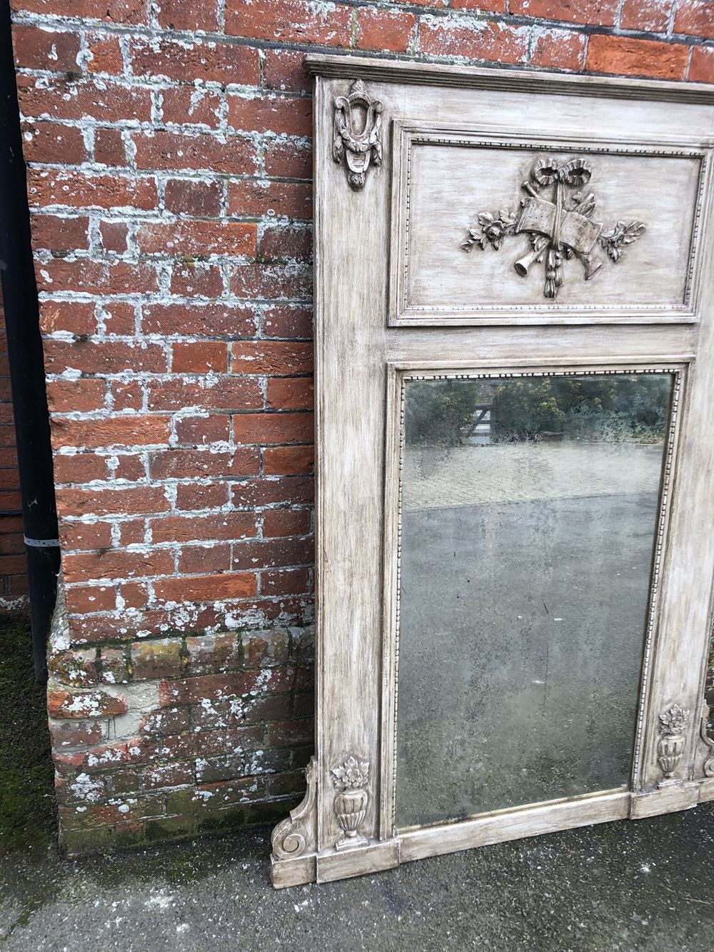 A Wonderful Large Antique 19th Century French Carved Wood & Gesso Painted & Gilt Trumeau Mirror photo Home Decor