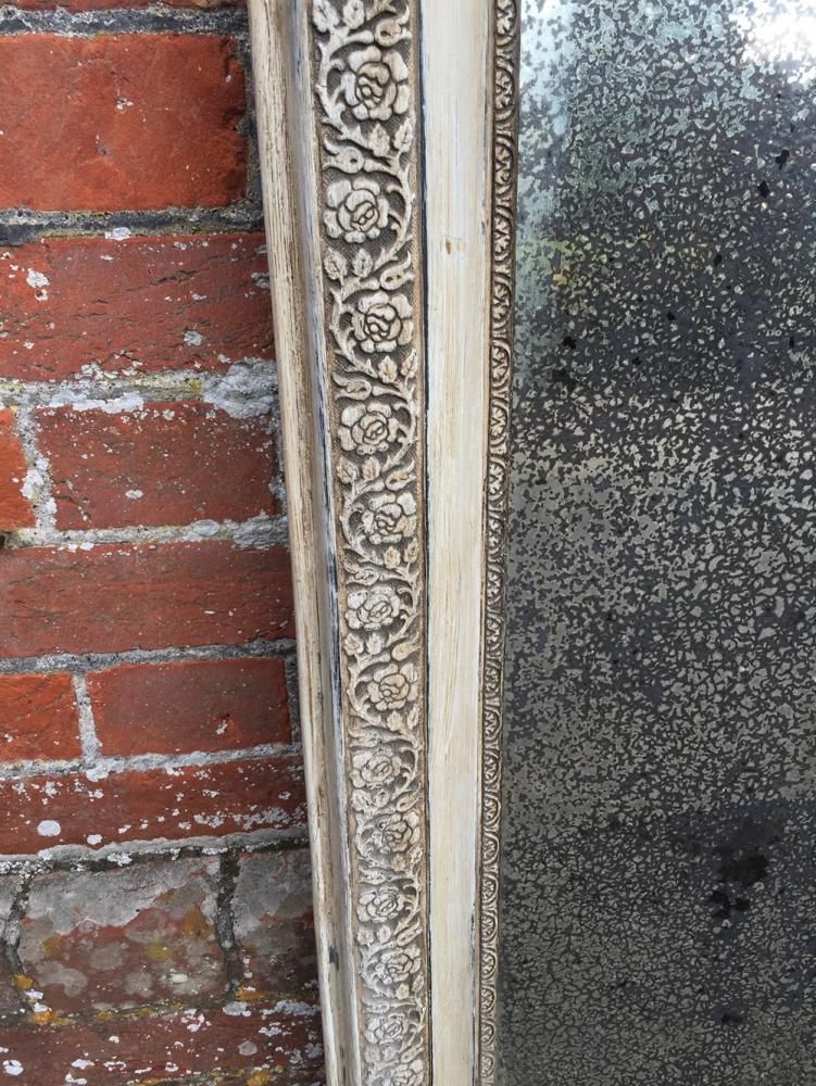 A Good Size Antique 19th Century French Carved Wood & Gesso Arched Top Painted Mirror photo for sale