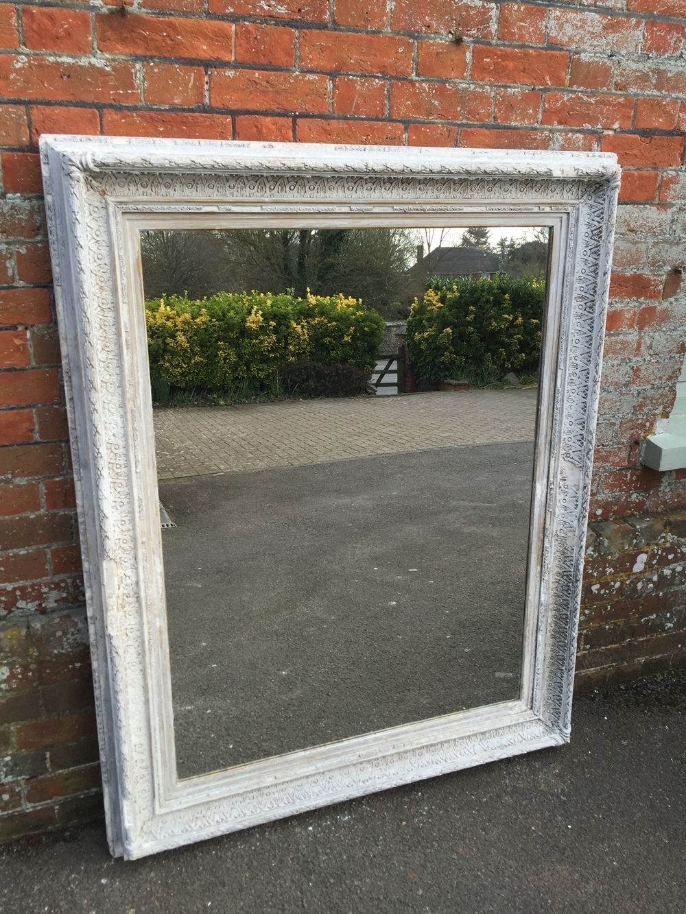 A Large Antique 19th Century Original Carved Wood & Gesso Painted Mirror photo furniture