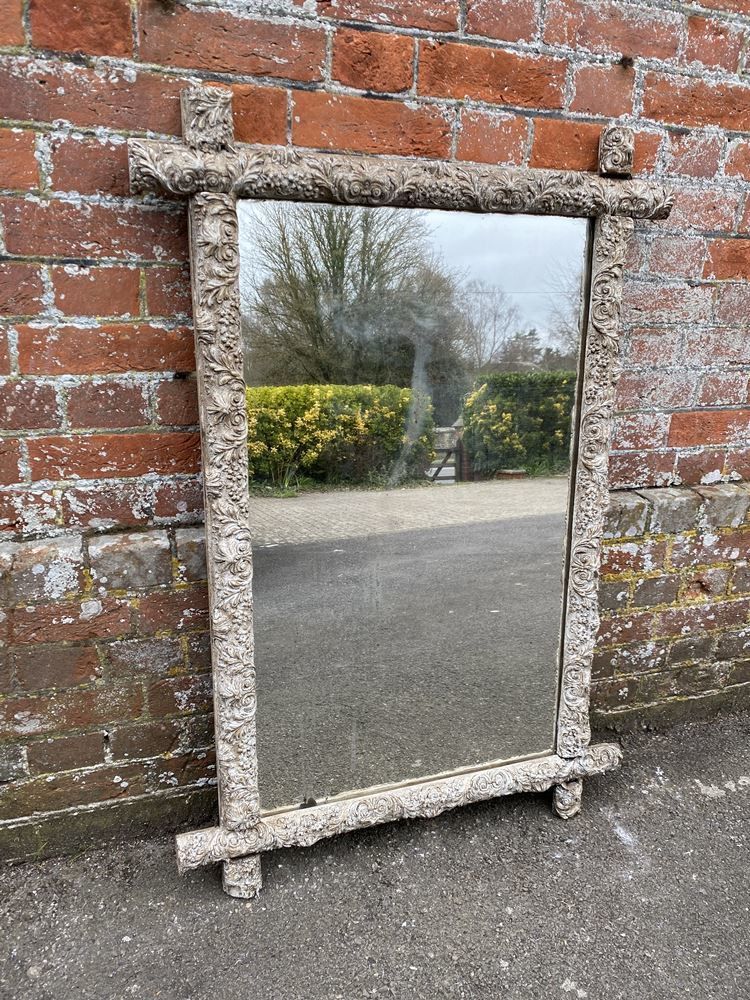 A Stunning Antique French 19th Century Carved Wood & Gesso Ornate Framed Painted Cross Mirror photo furniture