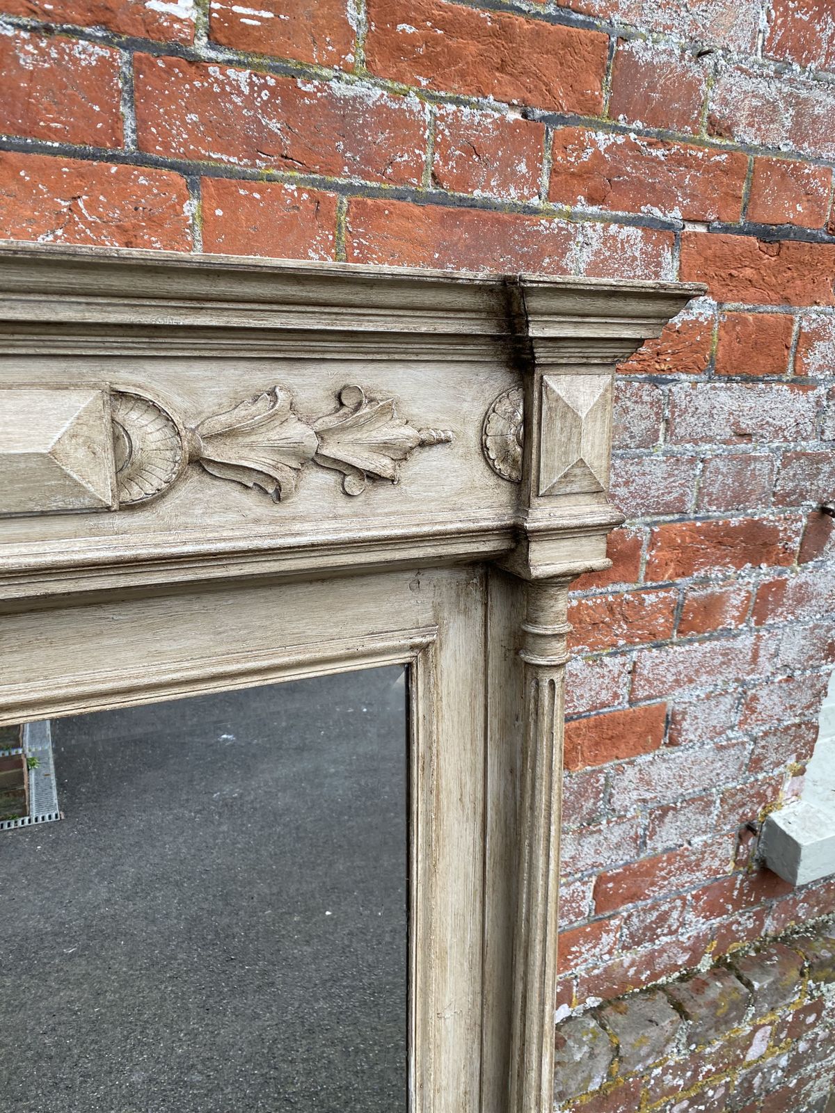 A Fabulous Large Antique French 19th Century Carved Wood Painted Column Mirror photo for sale