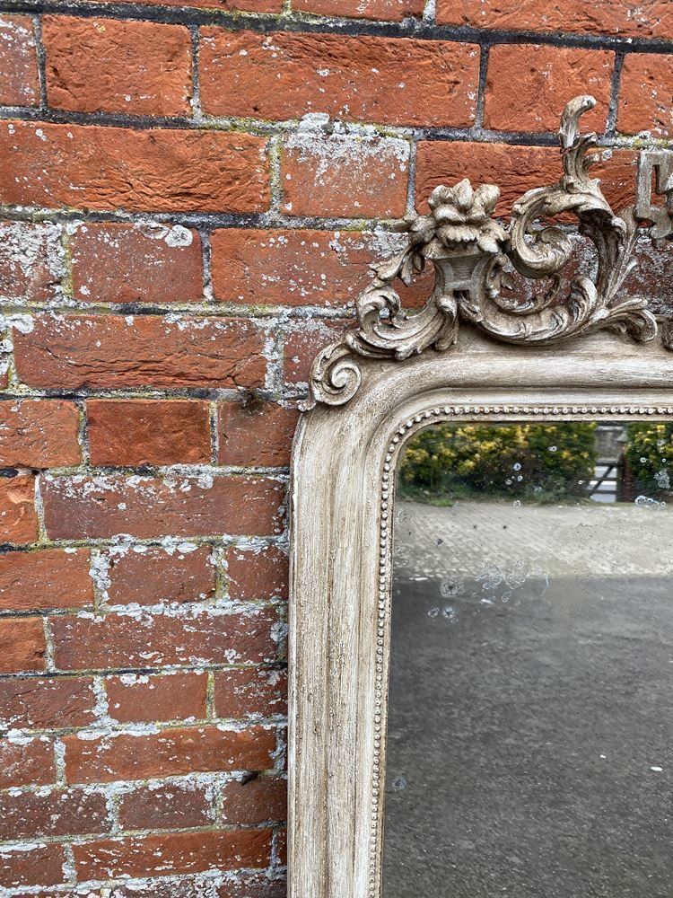 A Superb Large Antique French 19th Century Carved Wood & Gesso Painted Arched Top Mirror photo furniture