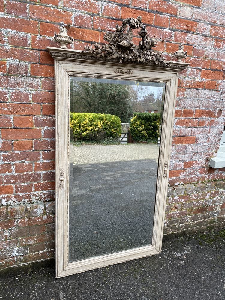 A Stunning Large Antique French 19th Century Carved Wood & Gesso Painted Mirror