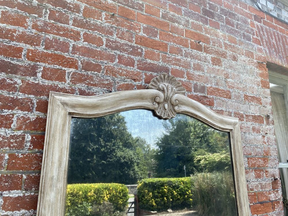 A Stunning Large Antique French 19th Century Carved Wood Painted Arched Top Mirror photo furniture