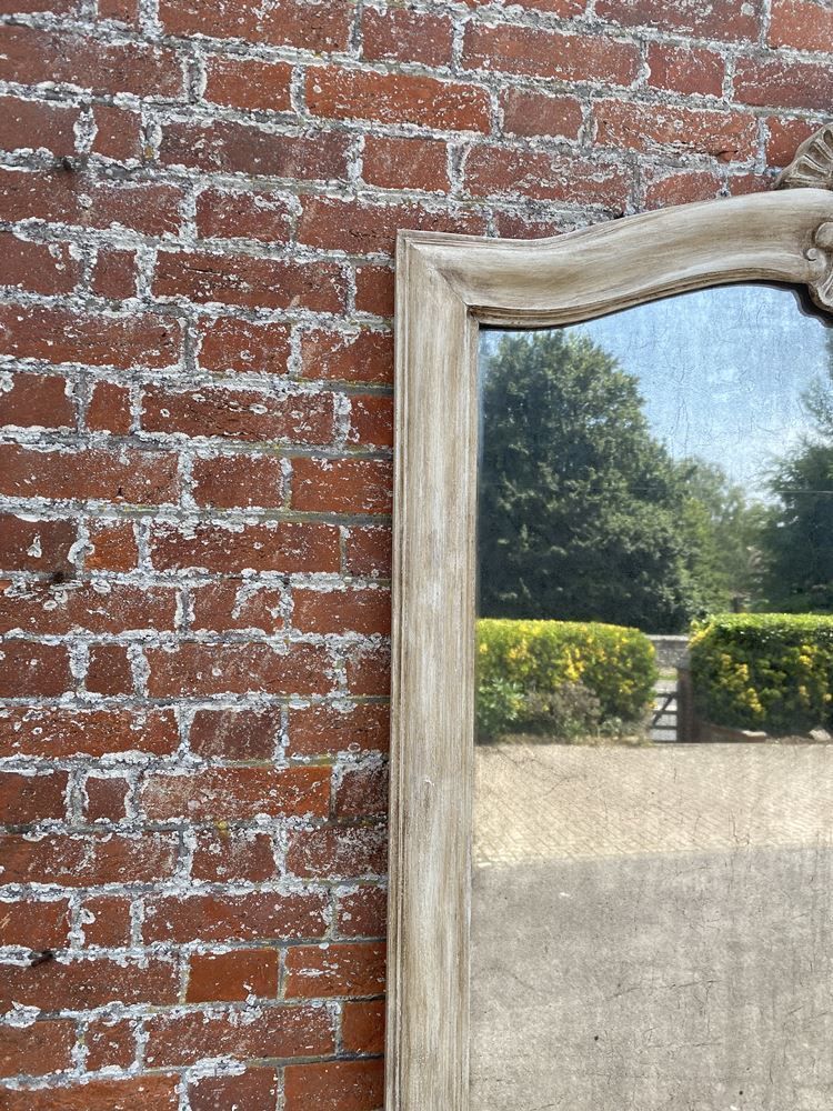 A Stunning Large Antique French 19th Century Carved Wood Painted Arched Top Mirror photo Home Decor