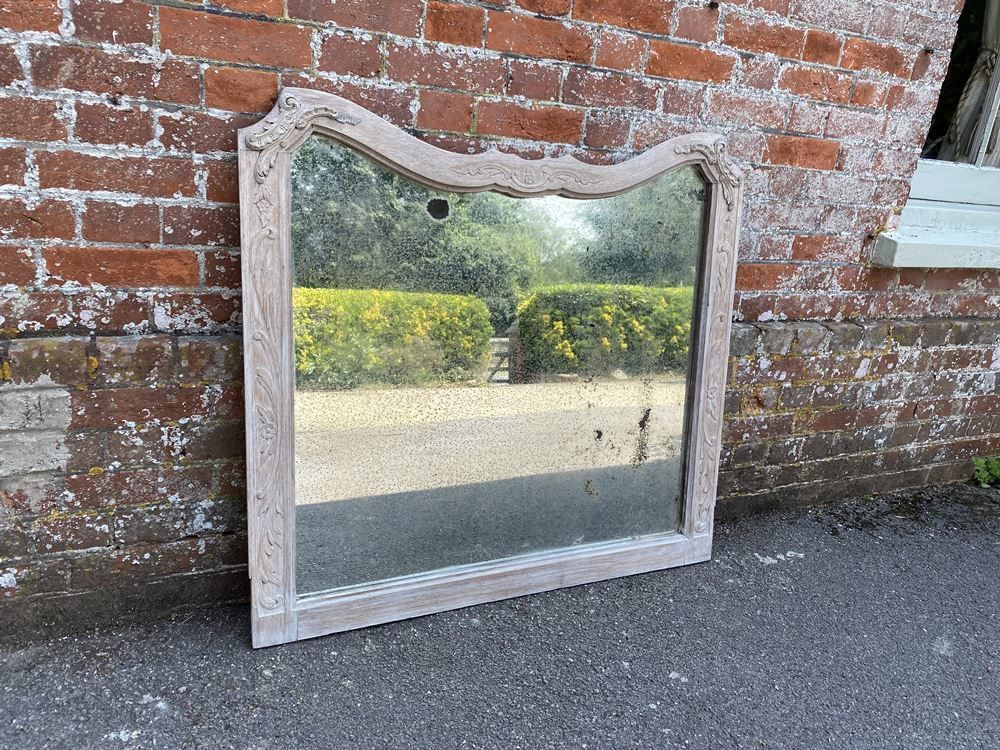 A Fabulous Good Size Antique French 19th Century Carved Wood Painted Shaped Top Mirror