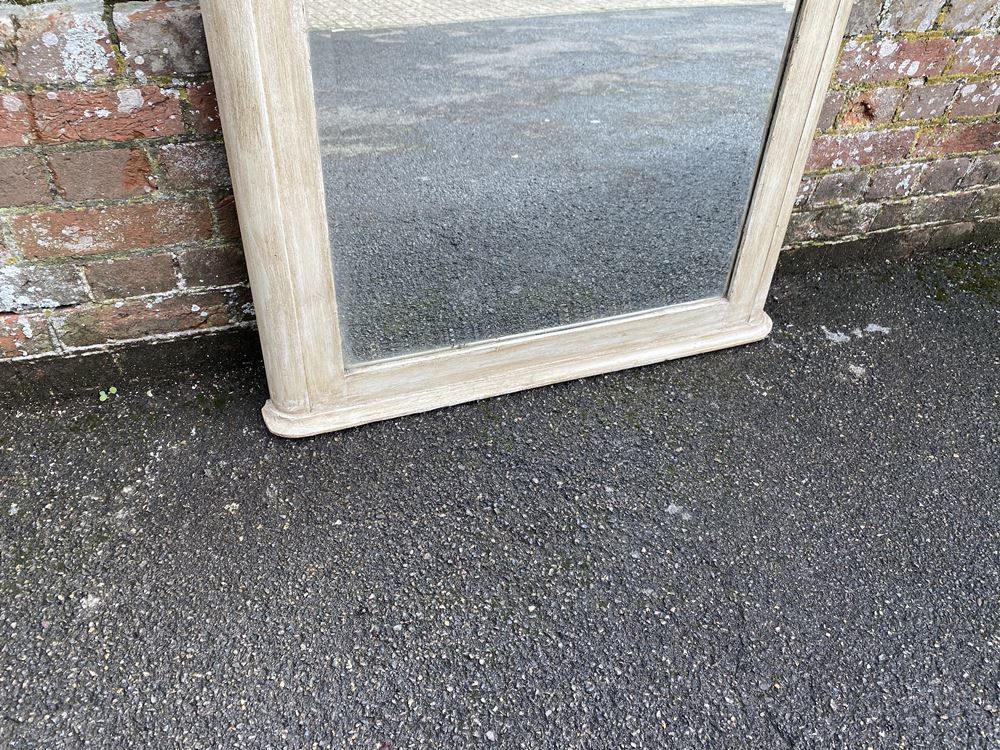 A Wonderful Useful Size Antique French 19th Century Carved Wood & Gesso Shaped Top Painted Mirro photo 595.0