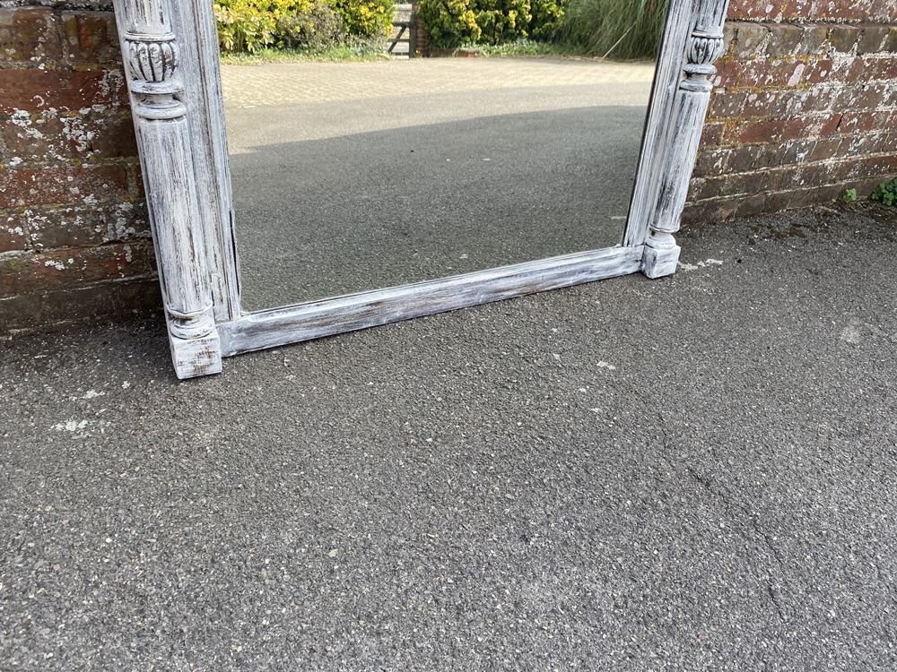 A Spectacular Large Antique French 19th Century Carved Wood Painted Column Framed Mirror photo 1295.0