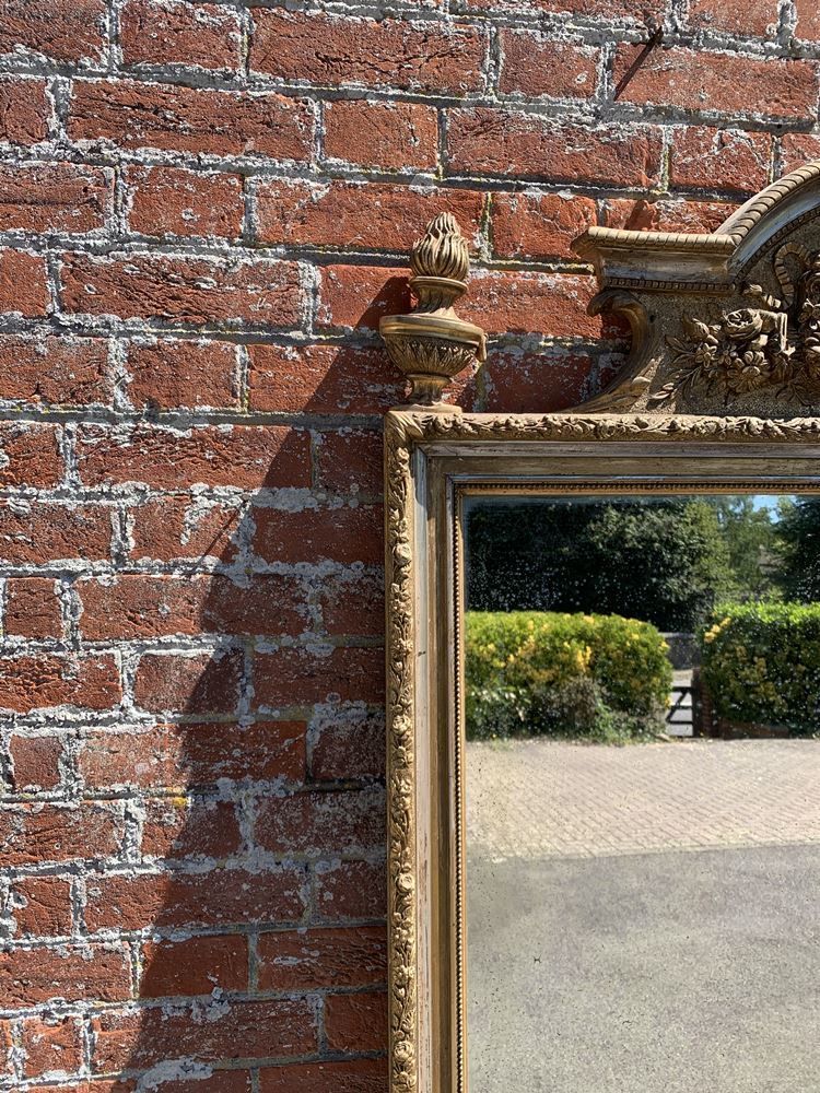 A Delightful Large Antique French 19th Century Carved Wood & Gesso Original Silver/Gilt Mirror photo furniture