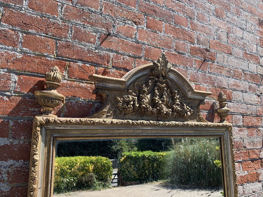 A Delightful Large Antique French 19th Century Carved Wood & Gesso Original Silver/Gilt Mirror photo Home Decor