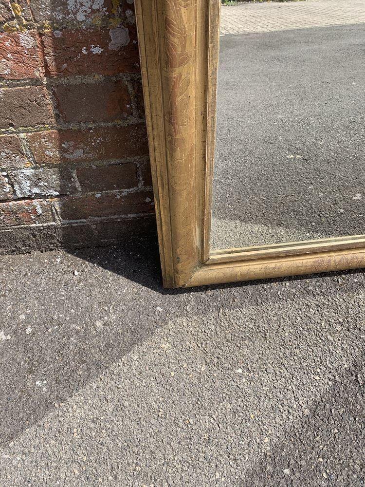 A Wonderful Antique French 19th Century Carved Wood & Gesso Arched Top Gilt Mirror photo for sale