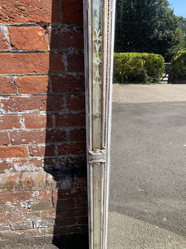 A Spectacular Large Antique French 19th Century Carved Wood & Gesso Original Silvered And Painted Mirror photo for sale
