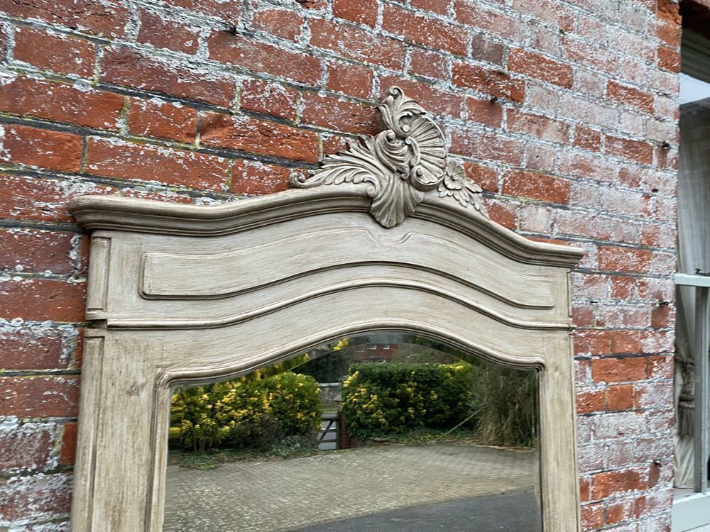 A Delightful Large Antique French 19th Century Carved Wood Painted Shaped Top Mirror photo for sale