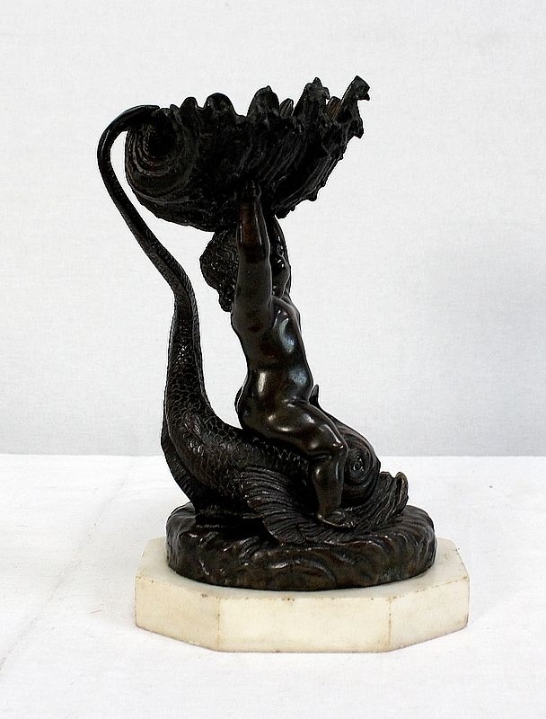 Art Bronze Trinket "The Child And The Dolphin"Early 19th Century photo