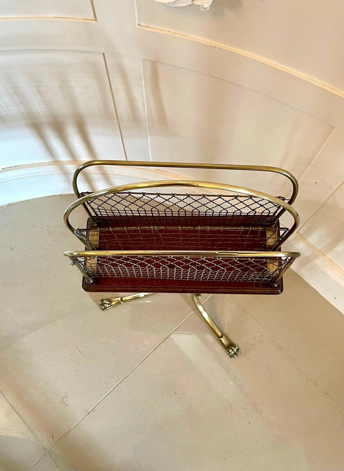 ​​Quality Antique Victorian Brass And Mahogany Revolving Magazine Stand photo vintage