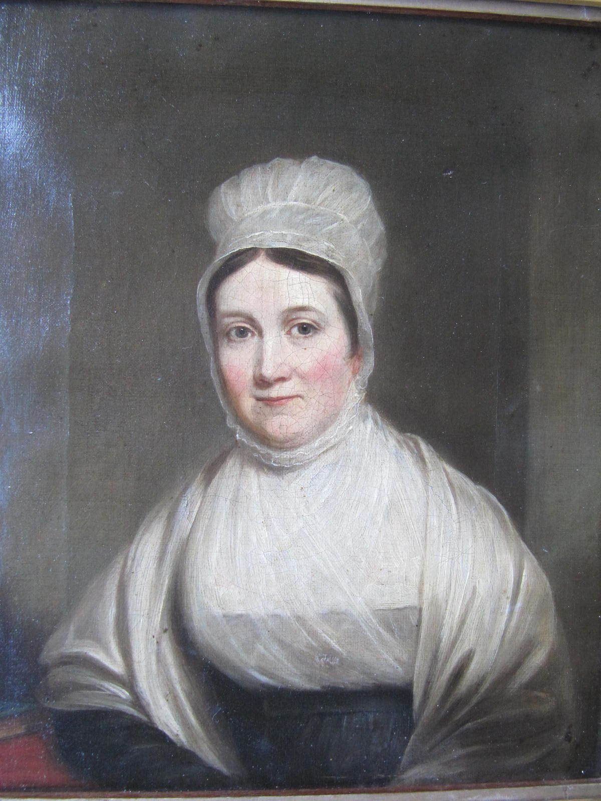 18th 19th Century Well Painted Portrait Oil Of Lady In Bonnet In Great Frame photo Art