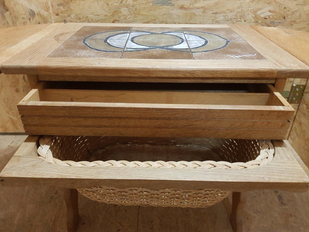 Mid Century Sewing Table With Tiles In The Style Of H. Wegner photo furniture