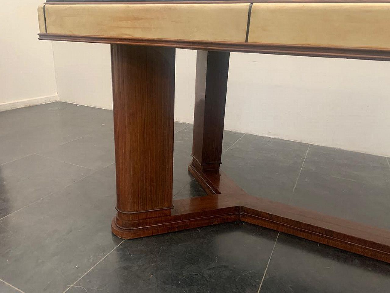 Art Deco Table In Rosewood And Parchment With Black Glass Top, 1930s photo Furniture