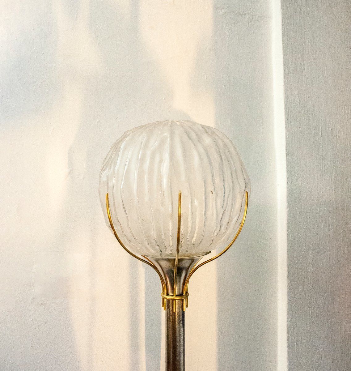Brass And Glass Floor Lamp By Angelo Brotto For Esperia Italia, 1960s photo for sale