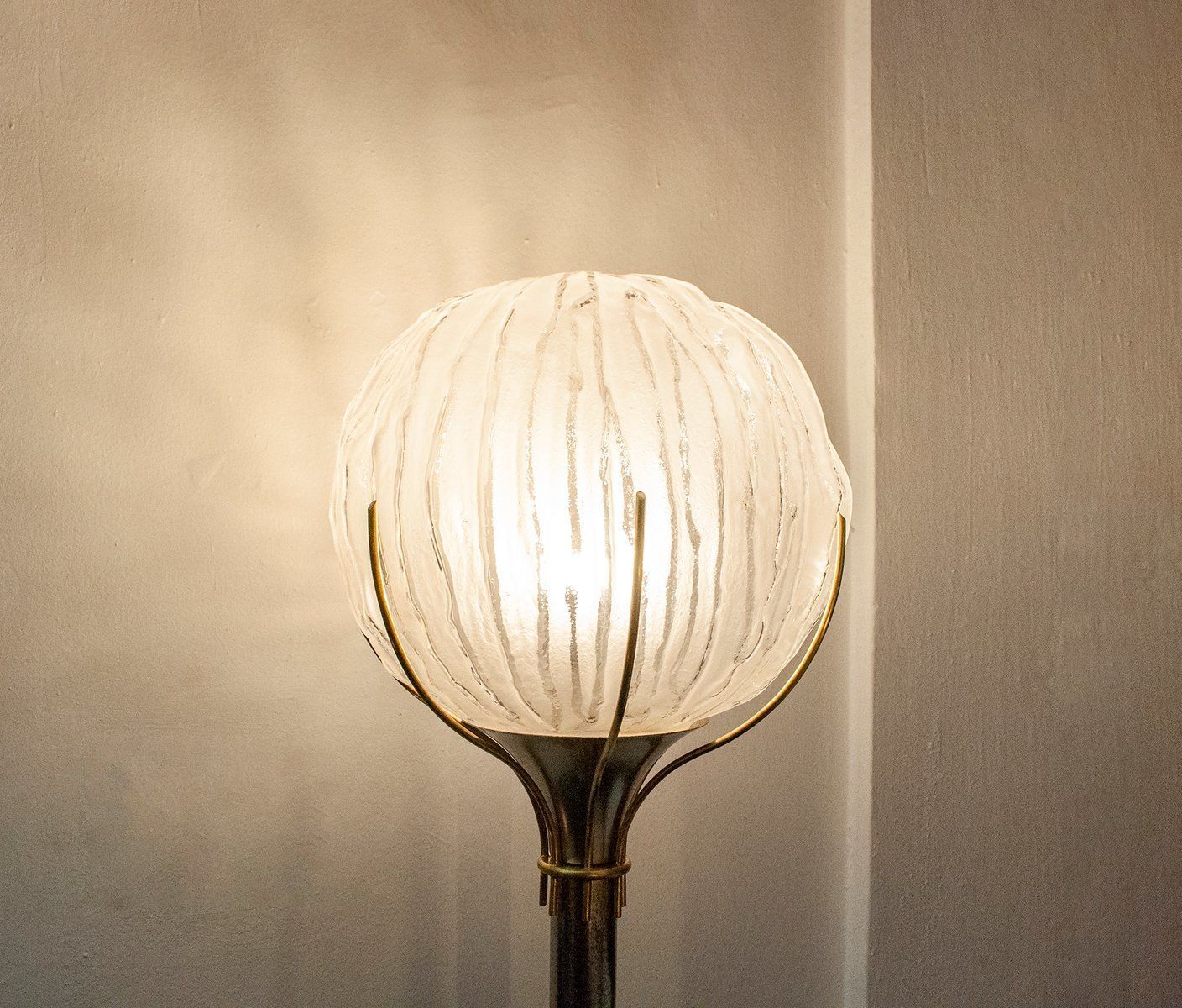 Brass And Glass Floor Lamp By Angelo Brotto For Esperia Italia, 1960s photo Lighting