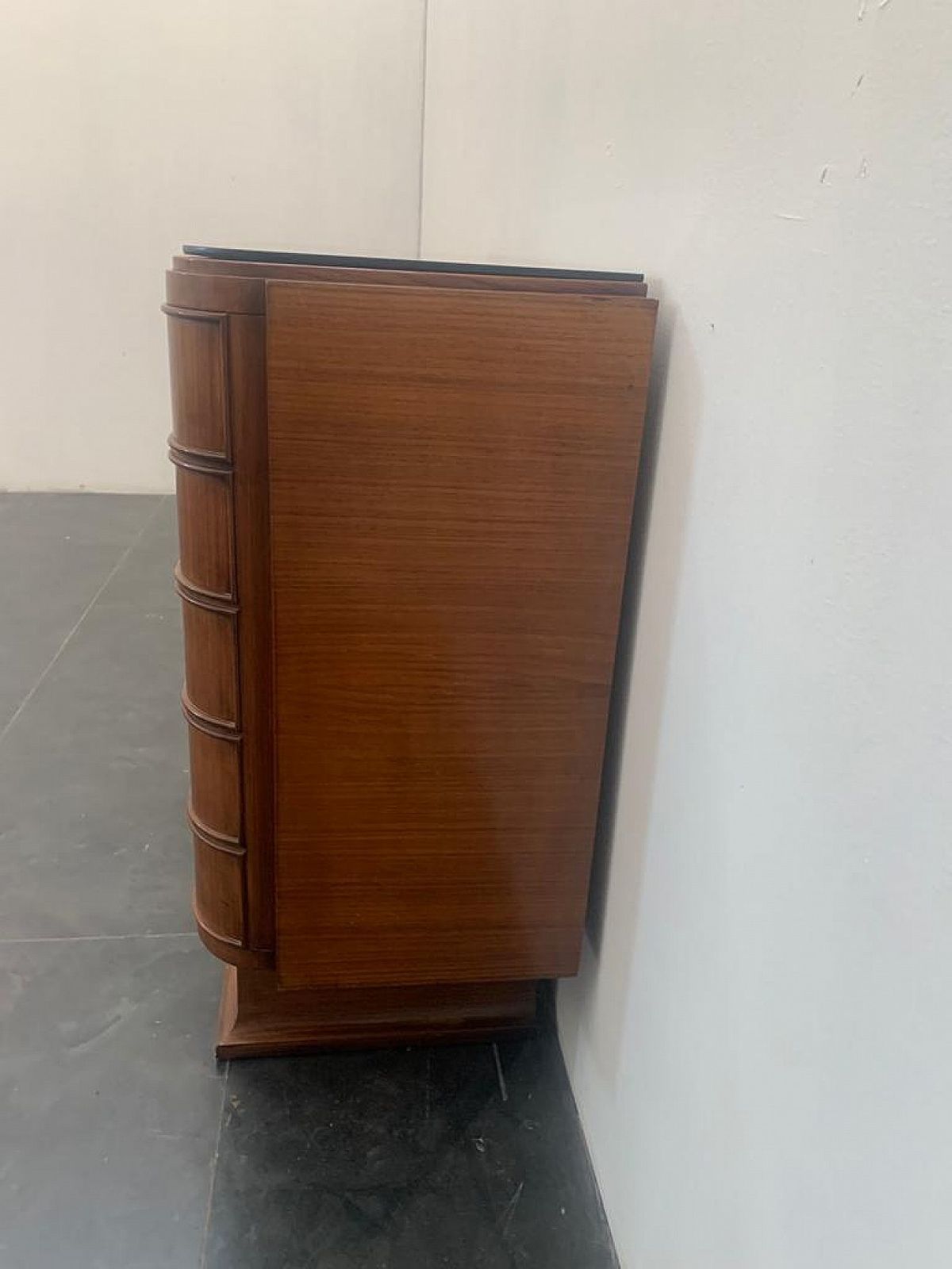 photo furniture Art Deco Bar Cabinet In Rosewood And Parchment With Black Glass Top, 1930s