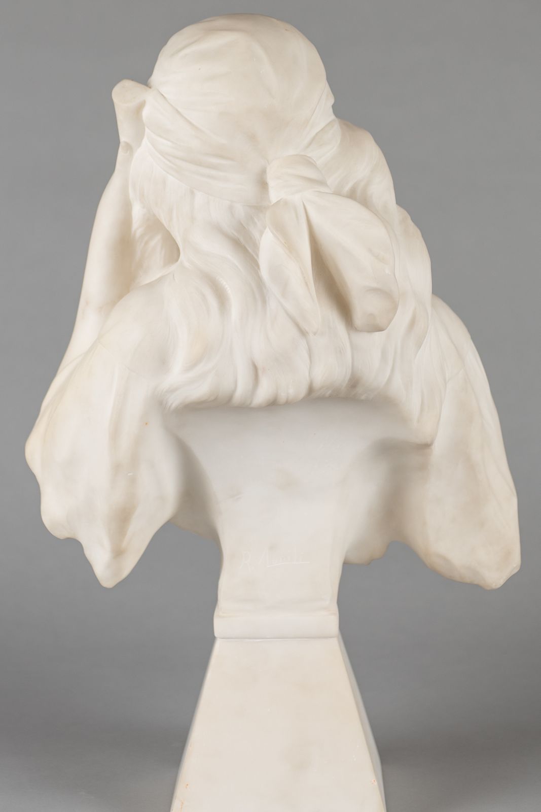 photo furniture A Large French Carved Alabaster Sculpture Of A Female Playing A Lyre. Titled Mignon Signed R.Lusili
